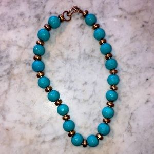 Faceted Turquoise and muted silver-toned necklace with toggle closure